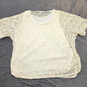 Kim Rogers Shirt Women XL Petite Cream Bat Wing Lace Blouse White Undershirt Top